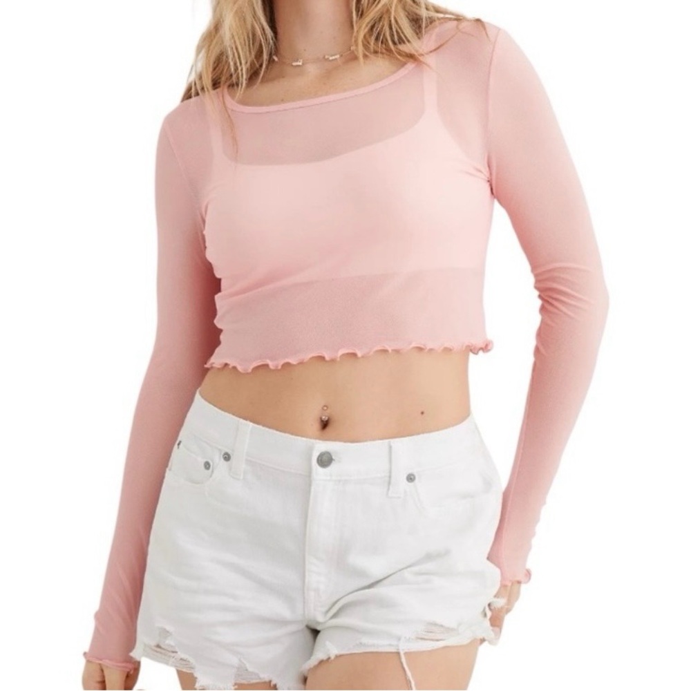 Aerie Lavender Mesh Long Sleeve Tee, Size XS